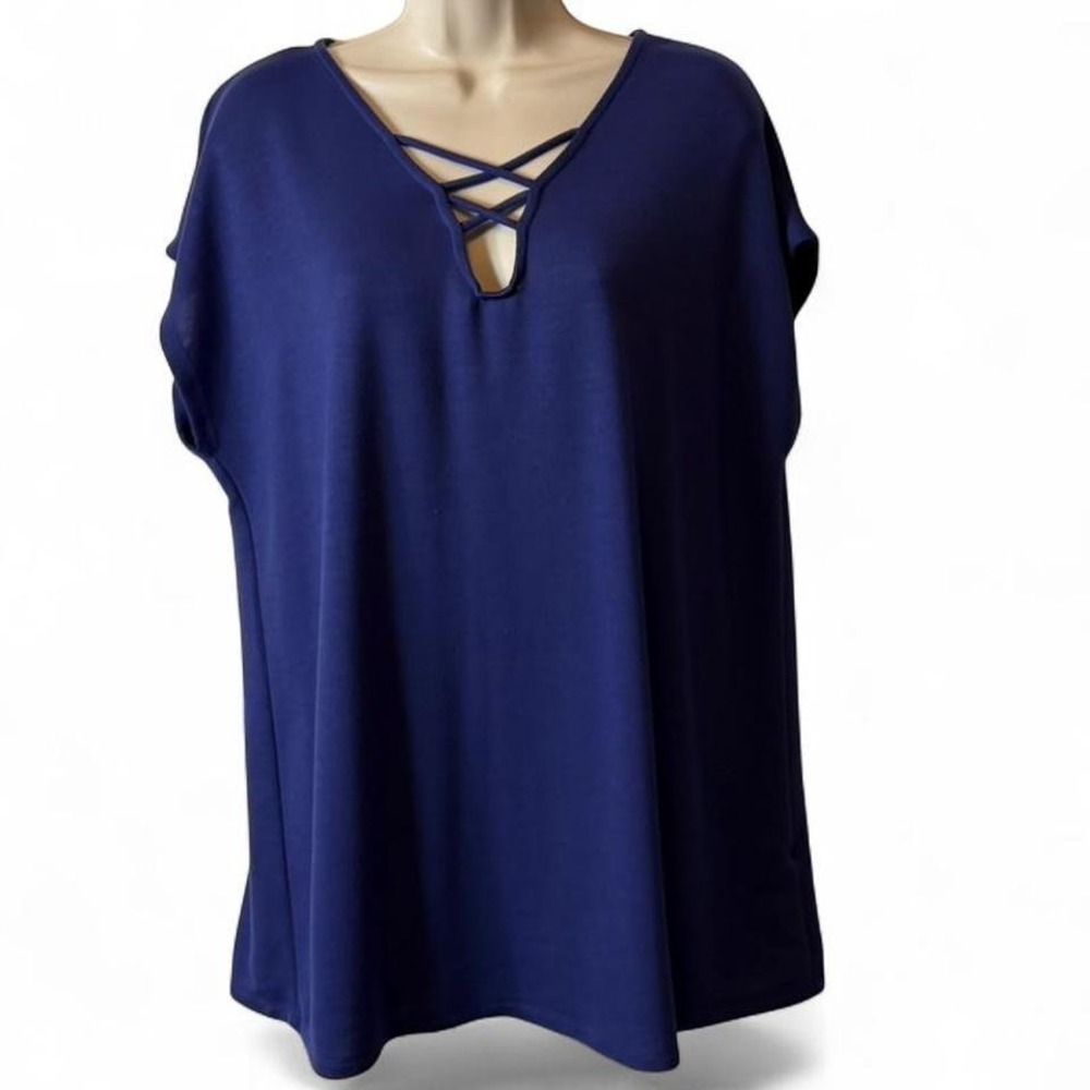 Royal Blue Lattice  Neck Dolman Top, Women's Size XL